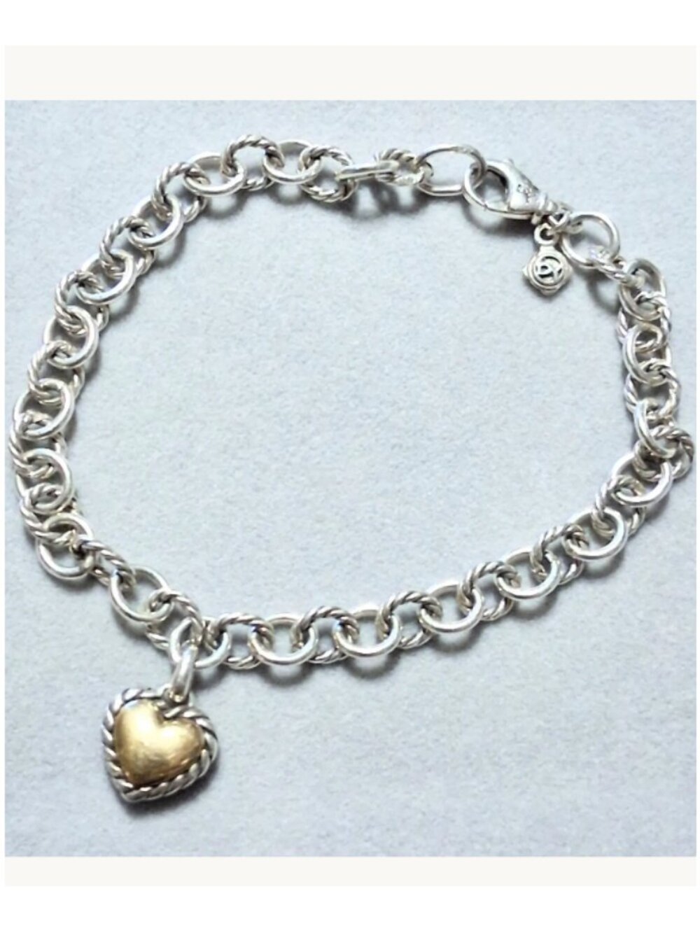 David Yurman 18k Gold and Sterling Silver Cable Charm Bracelet Size 8 Inch